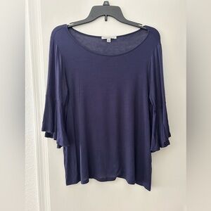 Green Envelope Navy Blue 3/4 Bell Sleeve Top